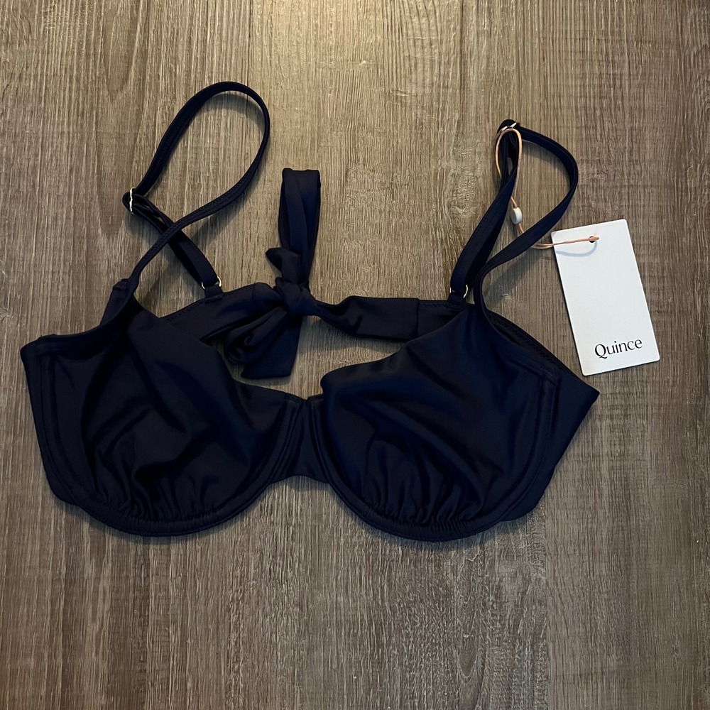NWT Quince Italian Demi Bikini Top Medium Deep Navy Minimalist Swim Beach